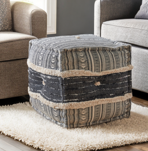 Blue Pattered Boho Style Pouf