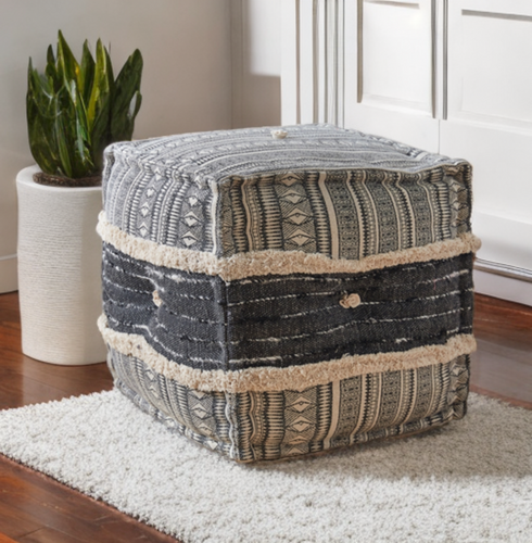 Blue Pattered Boho Style Pouf
