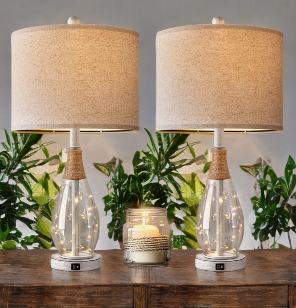 Boho Style Glass Lamps ~ Set of 2