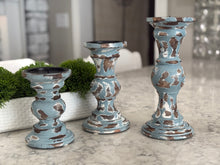 Load image into Gallery viewer, Light Blue Distressed Candle Holders