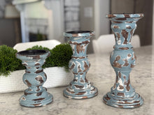 Load image into Gallery viewer, Light Blue Distressed Candle Holders