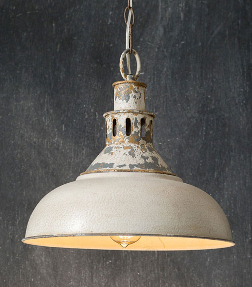 Distressed White Barn Pendant Light