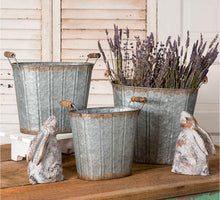 Load image into Gallery viewer, Set of 3 Galvanized Oval Pails