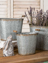 Load image into Gallery viewer, Set of 3 Galvanized Oval Pails