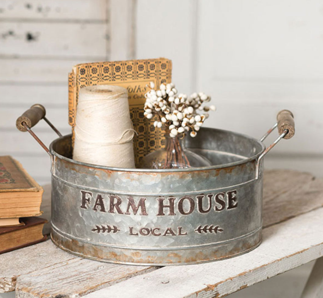 Farmhouse Galvanized Round Bin ~ Tray