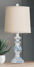 Load image into Gallery viewer, Distressed Turquoise and White ~ Set of Two Lamps