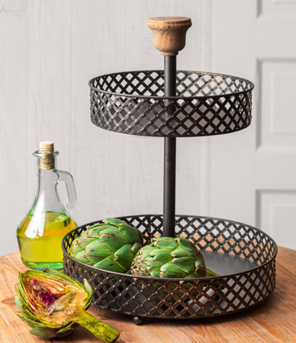 Two-Tier Black Perforated Stand