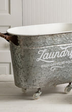 Load image into Gallery viewer, Galvanized Rolling Oval Laundry Bin
