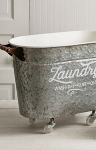 Galvanized Rolling Oval Laundry Bin