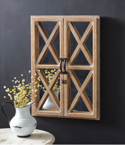 Window Shutter Mirror with Distressed Wood Frame