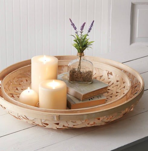 Set of 2 Round Boho Tobacco Baskets